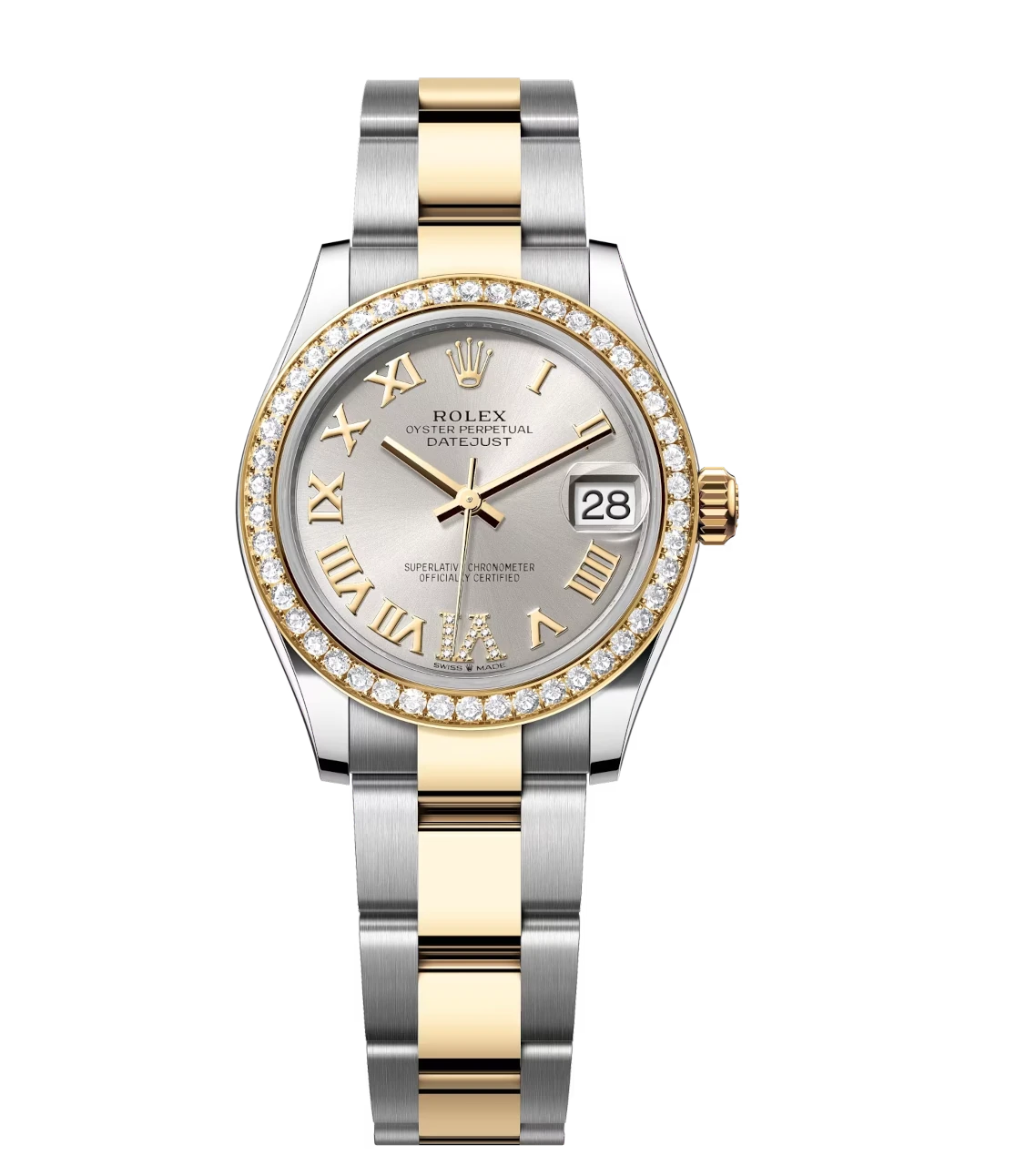 Rolex Datejust 31 Oyster Perpetual Oystersteel and yellow gold silver, diamond-set dial Oyster band Reference 278383RBR