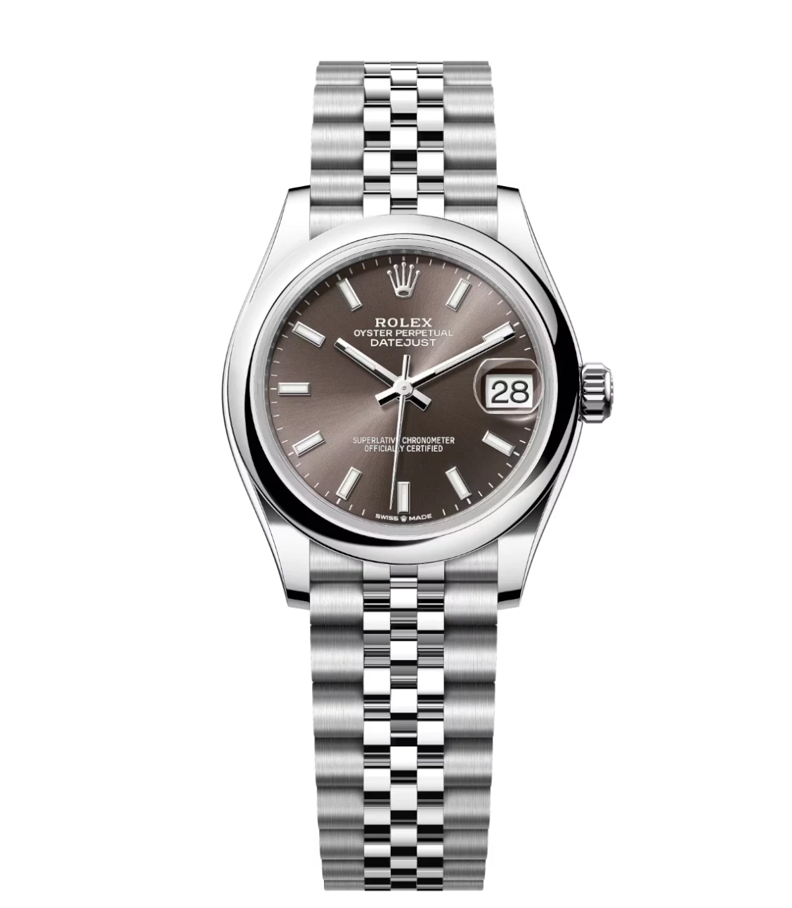 Rolex Datejust 31 Oyster Perpetual watch with dark grey dial and Jubilee band