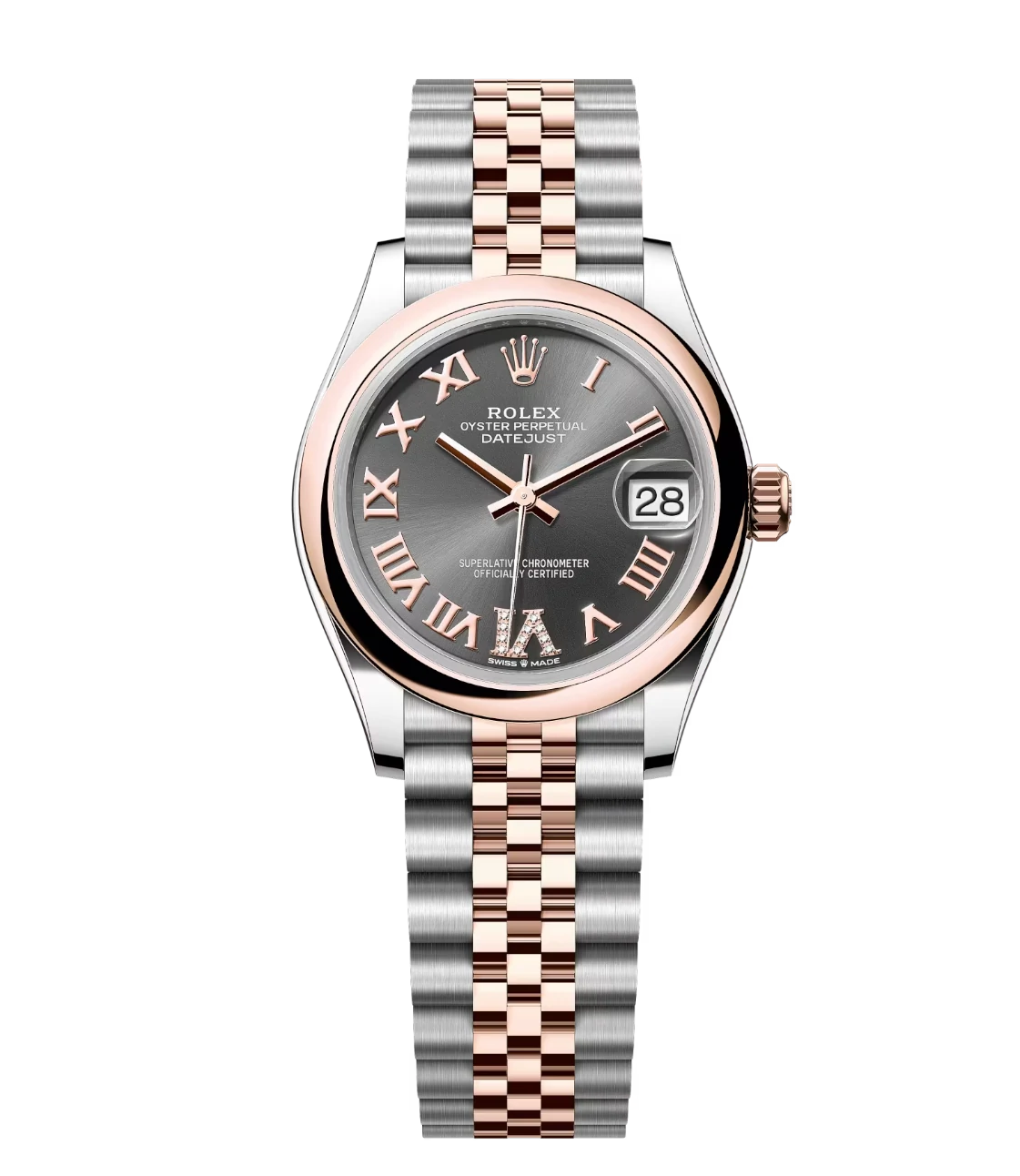 Rolex Datejust 31 Oyster Perpetual Oystersteel Everose gold slate, diamond-set Jubilee band Reference 278241