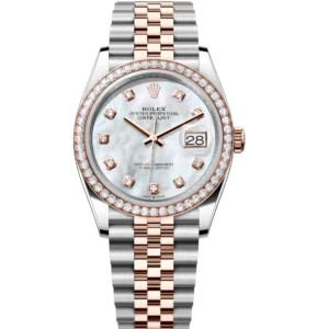 Rolex Lady-Datejust 28 Oyster Perpetual Oystersteel and Everose gold white mother-of-pearl, diamond-set dial Jubilee band Reference 279381RBR