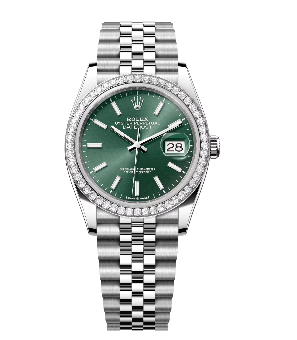 Rolex Datejust 31 Oyster Perpetual watch with mint green dial and Jubilee band