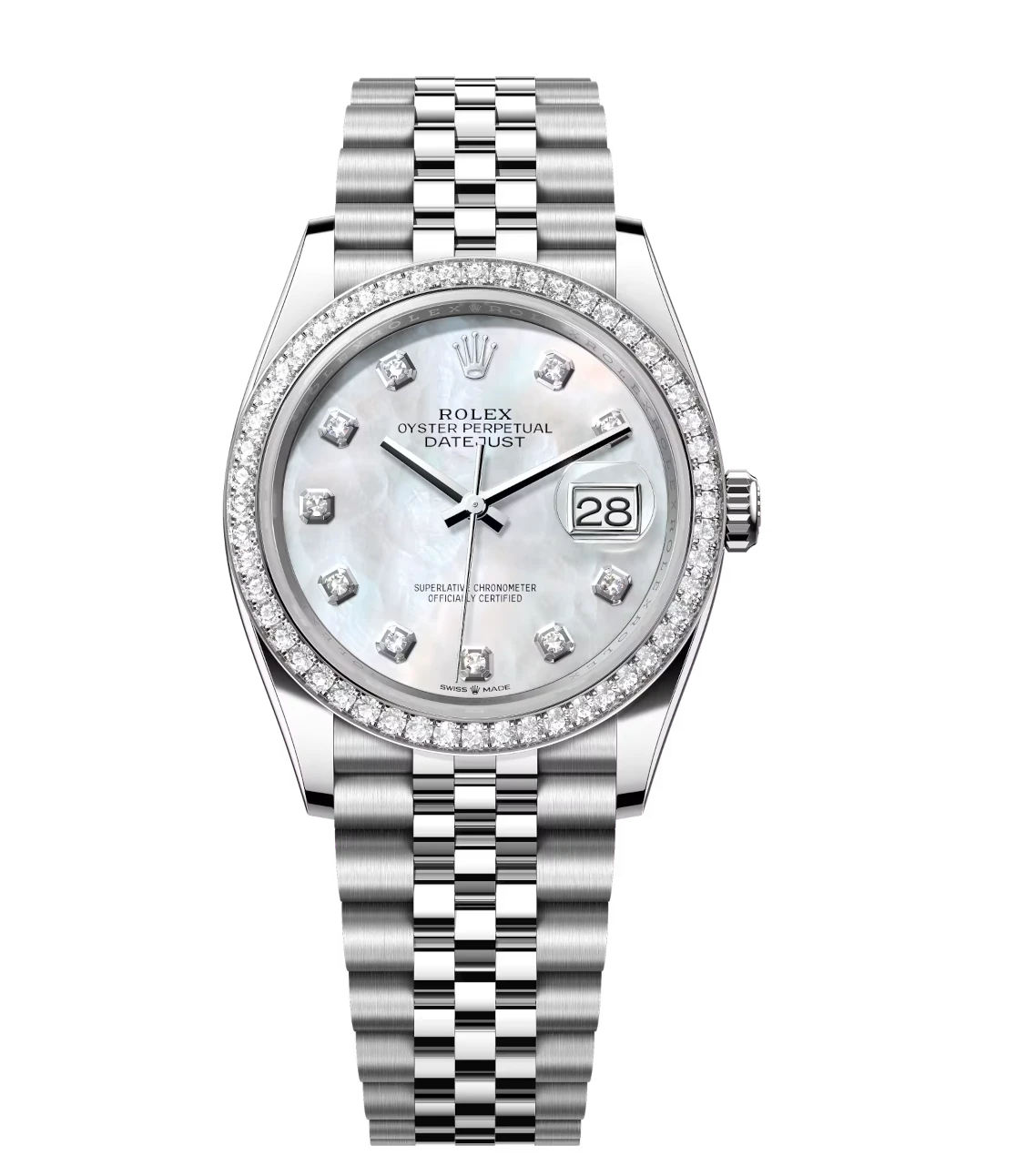 Rolex Datejust 31 Oyster Perpetual Oystersteel and white gold white mother-of-pearl, diamond-set dial Jubilee band Reference 278384RBR
