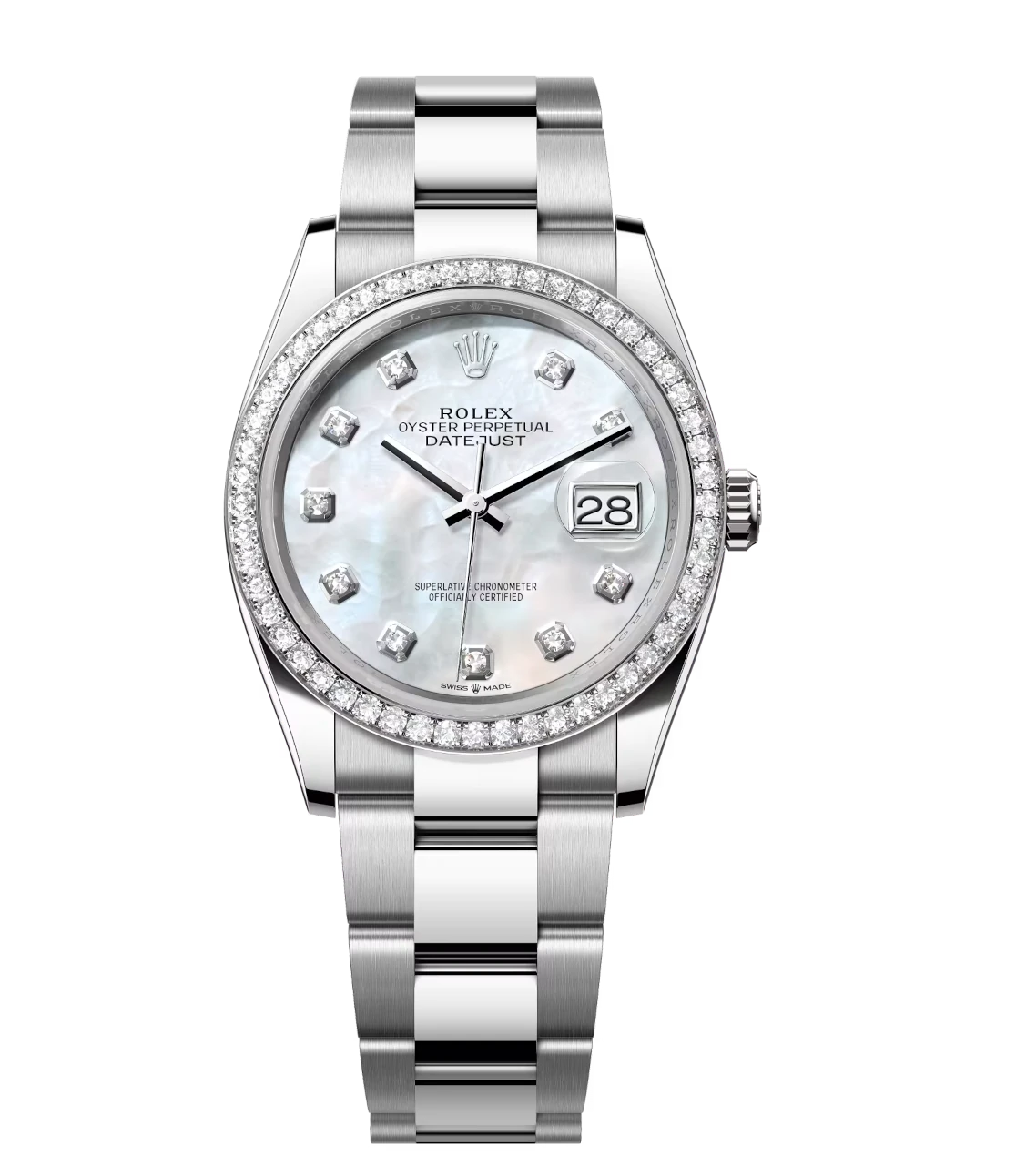 Rolex Datejust 31 Oyster Perpetual Oystersteel and white gold white mother-of-pearl, diamond-set dial Oyster band Reference 278384RBR