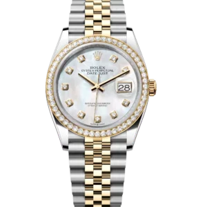 Rolex Datejust 31 Oyster Perpetual Oystersteel and yellow gold white mother-of-pearl, diamond-set dial Jubilee band Reference 278383RBR