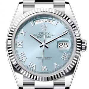 Rolex Day-Date 36 President Platinum Ice Blue Roman Dial & Fluted Bezel 128236