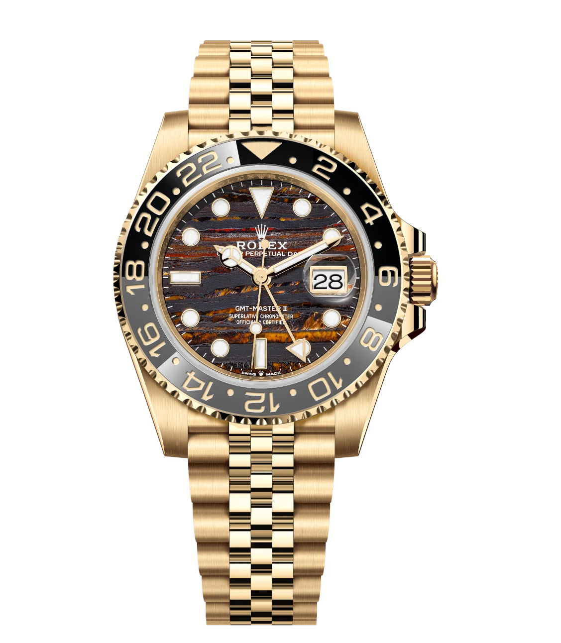 Rolex GMT-Master II 40 Oyster Perpetual 18 ct yellow gold tiger iron dial Jubilee band Reference 126718GRNR