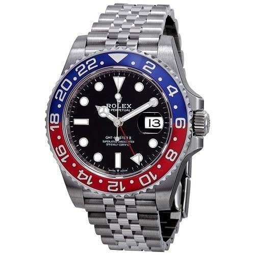 Rolex GMT-Master II Pepsi watch with black dial and Jubilee band