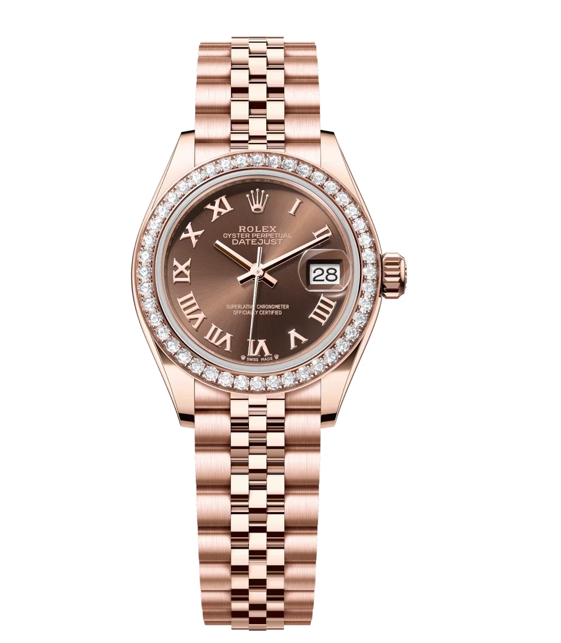 Rolex Lady-Datejust 28 Oyster Perpetual 18 ct Everose gold chocolate dial Jubilee band Reference 279135RBR