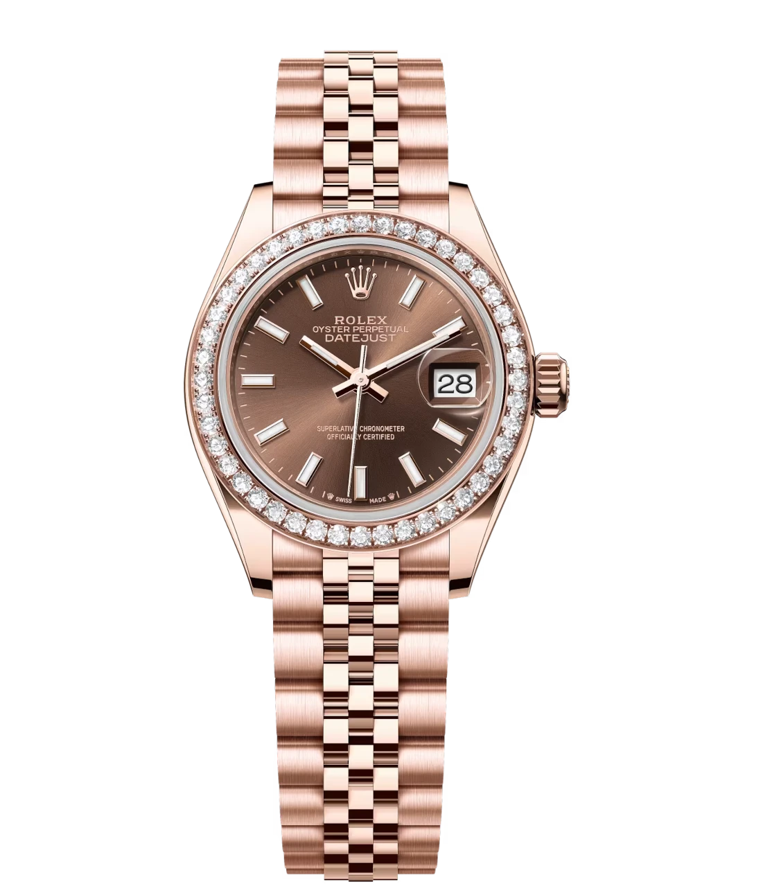 Rolex Lady-Datejust 28 Oyster Perpetual 18 ct Everose gold chocolate dial Jubilee band Reference 279135RBR