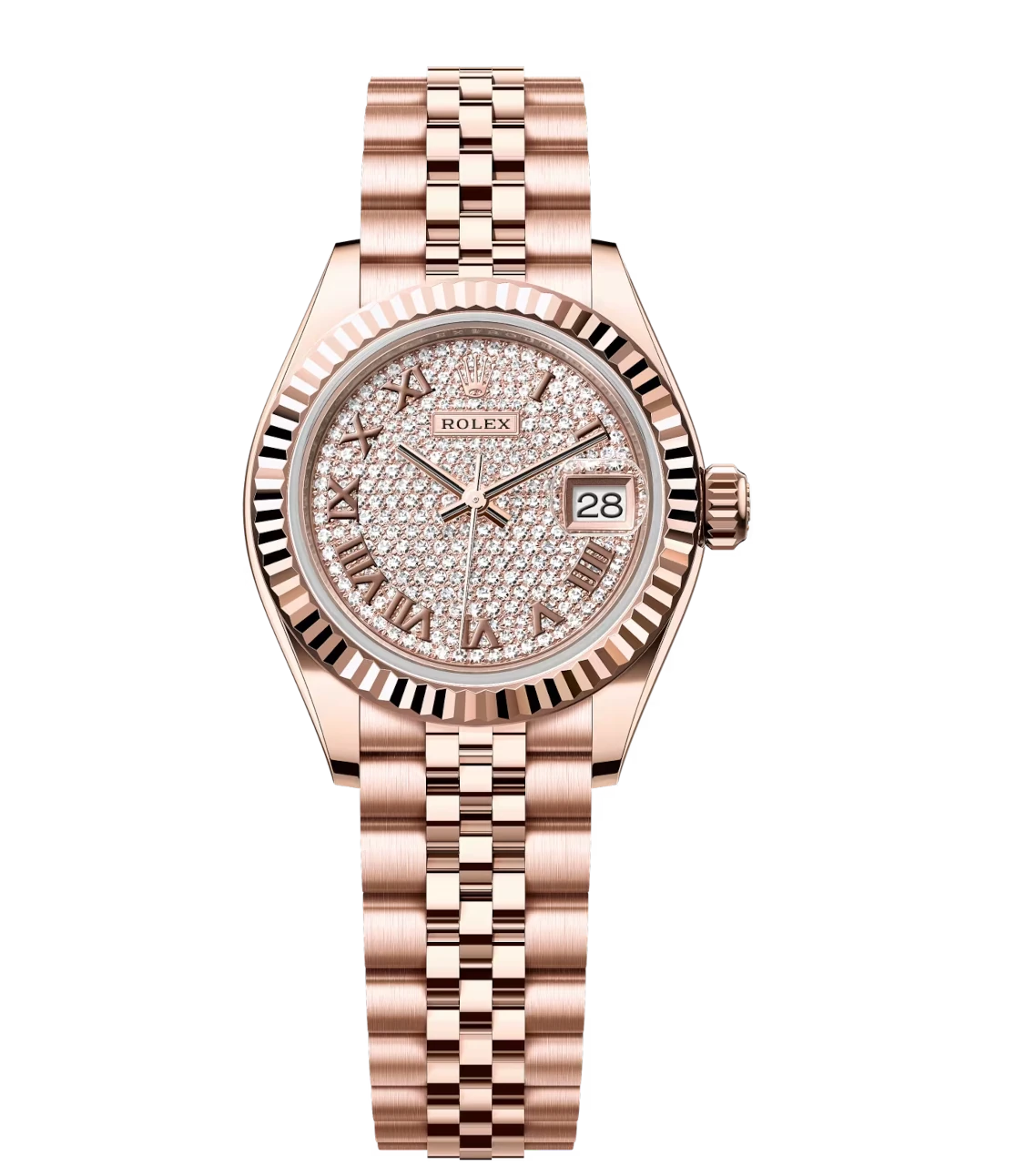Rolex Lady-Datejust 28 Oyster Perpetual 18 ct Everose gold diamond-paved dial Jubilee band Reference 279175