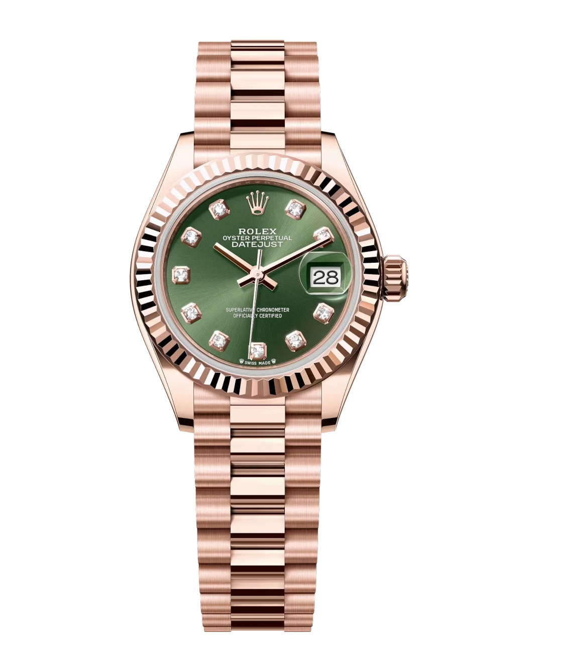 Rolex Lady-Datejust 28 Oyster Perpetual 18 ct Everose gold olive-green diamond-set dial watch