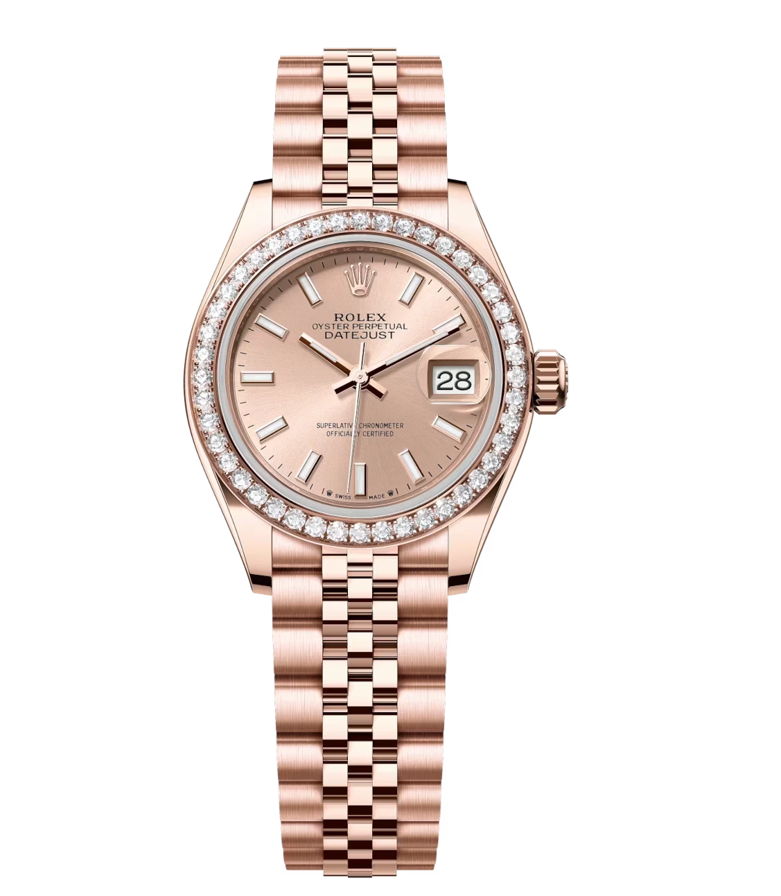Rolex Lady-Datejust 28 Oyster Perpetual 18 ct Everose gold rosé-colour dial Jubilee band Reference 279135RBR