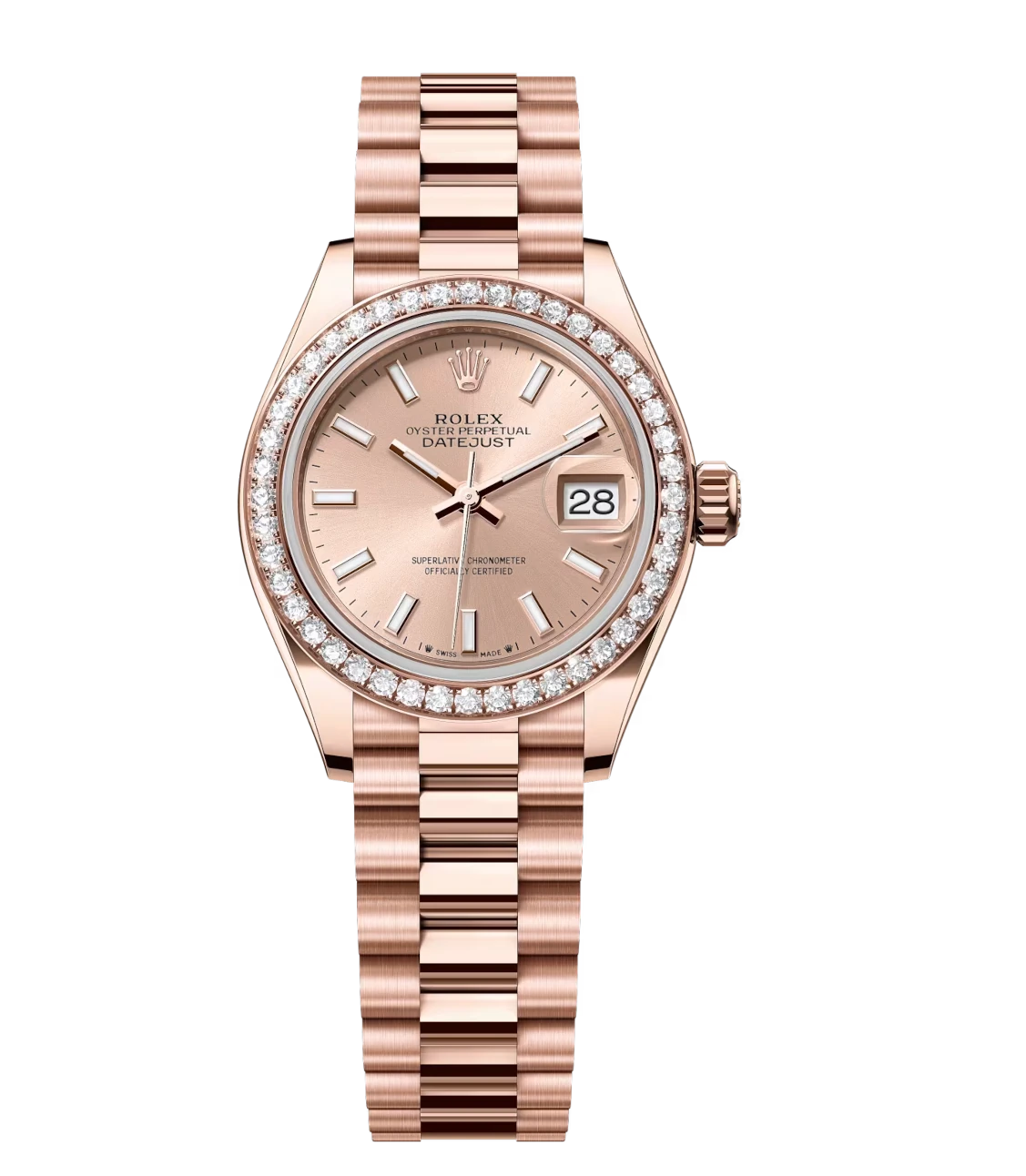 Rolex Lady-Datejust 28 Oyster Perpetual 18 ct Everose gold rosé-colour dial President band Reference 279135RBR