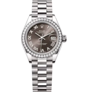 Rolex Lady-Datejust 28 Oyster Perpetual 18 ct white gold dark grey dial President band Reference 279139RBR