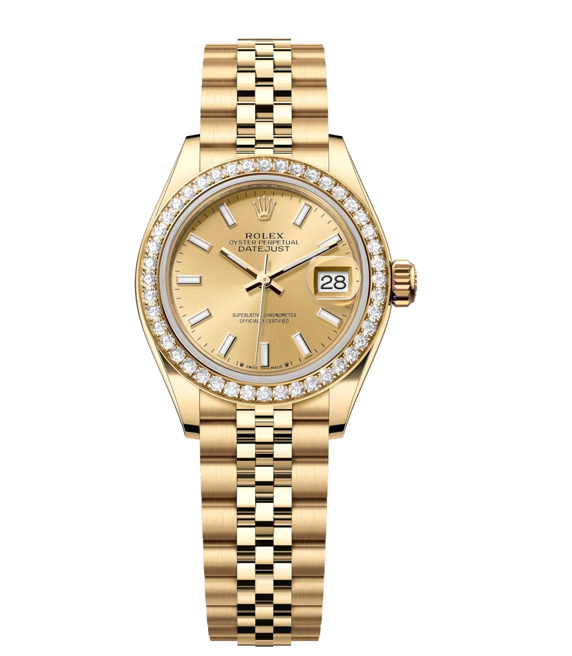 Rolex Lady-Datejust 28 Oyster Perpetual 18 ct yellow gold champagne-colour dial Jubilee band Reference 279138RBR