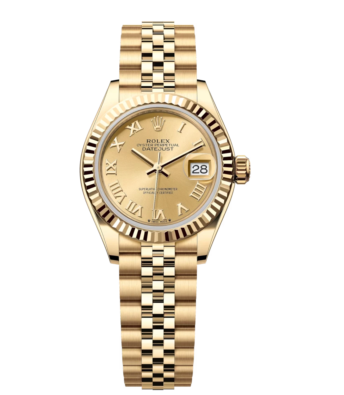 Rolex Lady-Datejust 28 Oyster Perpetual 18 ct yellow gold champagne-colour dial Jubilee band Reference 279178