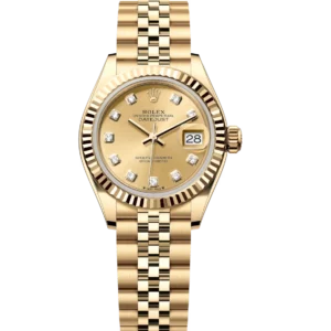 Rolex Lady-Datejust 28 Oyster Perpetual 18 ct yellow gold champagne colour, diamond-set dial Jubilee band Reference 279178