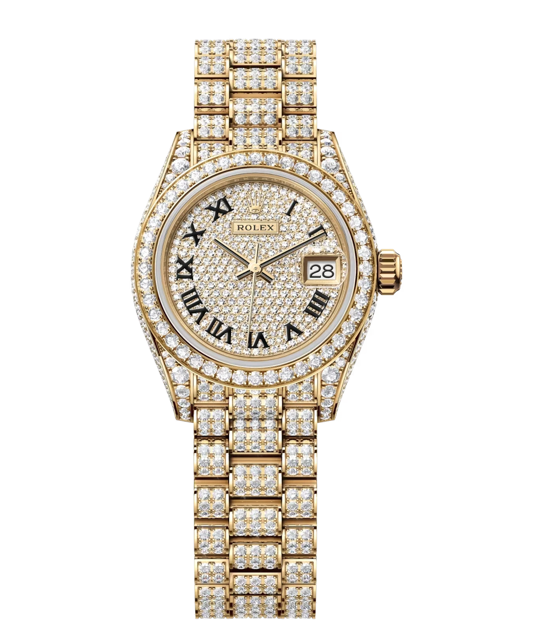 Rolex Lady-Datejust 28 Oyster Perpetual 18 ct yellow gold diamond-paved dial diamond-set President band Reference 279458RBR