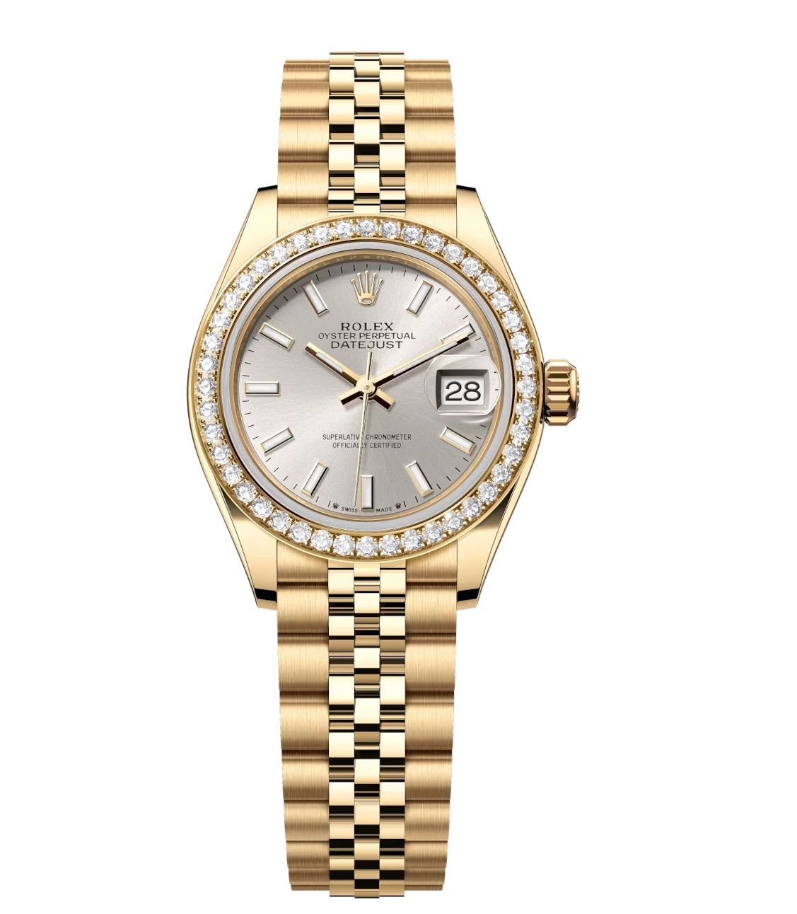 Rolex Lady-Datejust 28 Oyster Perpetual 18 ct yellow gold silver dial Jubilee band Reference 279138RBR