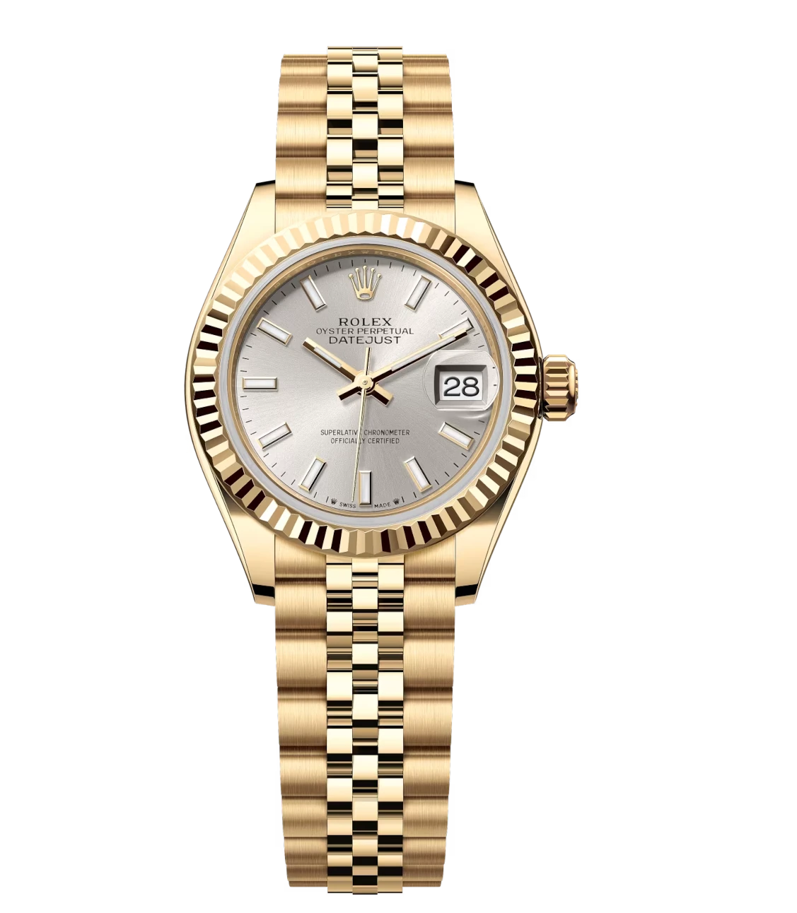 Rolex Lady-Datejust 28 Oyster Perpetual 18 ct yellow gold silver dial Jubilee band Reference 279178