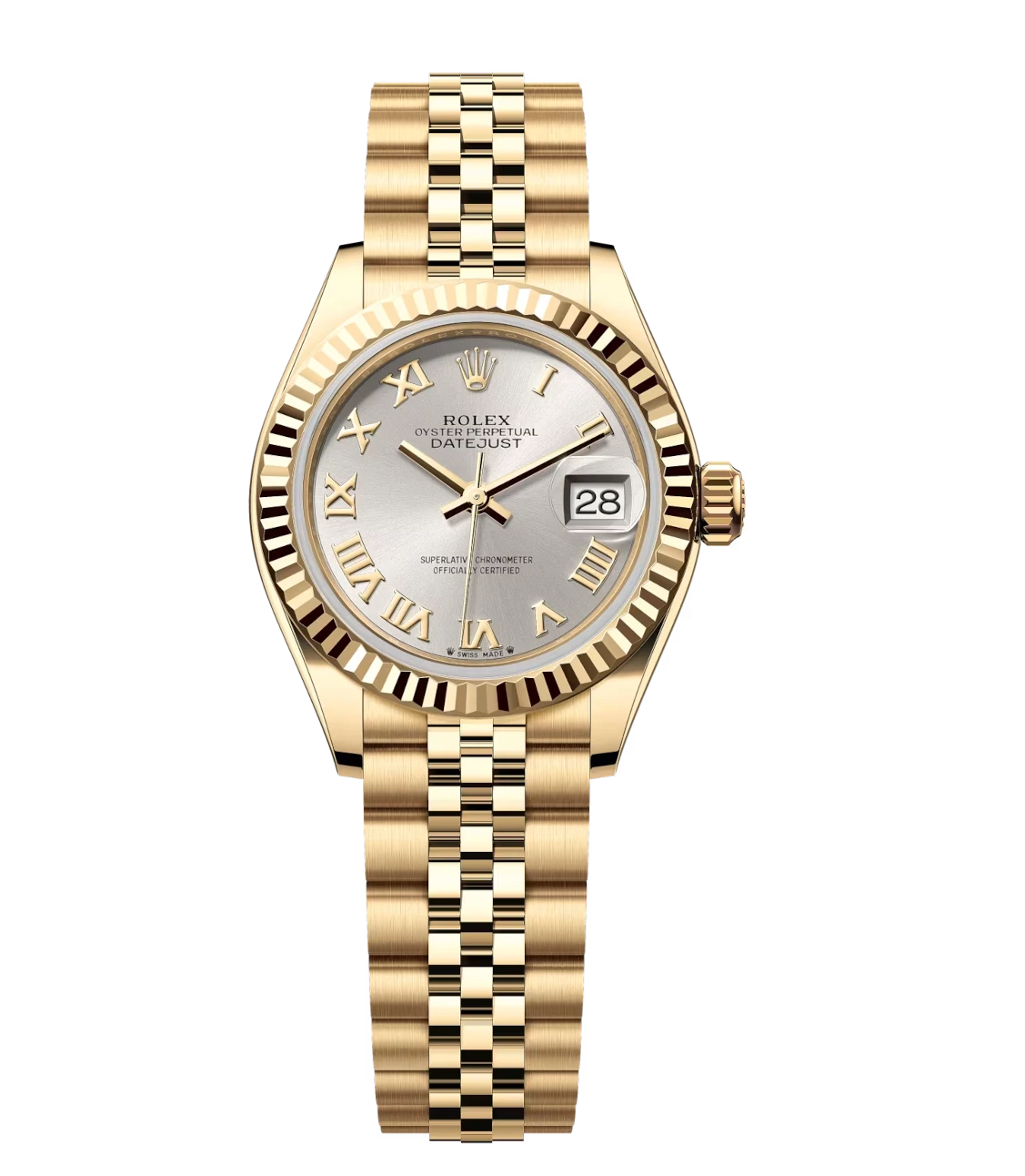 Rolex Lady-Datejust 28 Oyster Perpetual 18 ct yellow gold silver dial Jubilee band