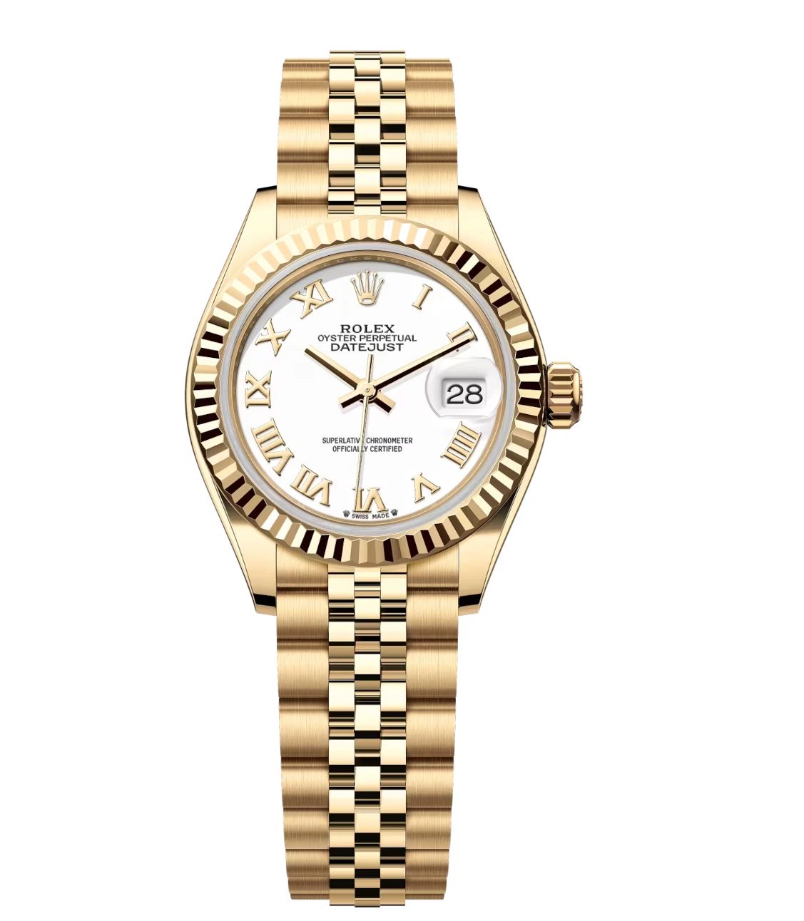 Rolex Lady-Datejust 28 Oyster Perpetual 18 ct yellow gold white dial Jubilee band Reference 279178