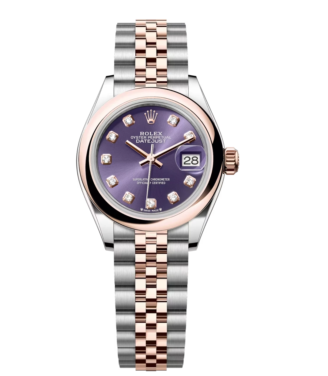 Rolex Lady-Datejust 28 Oyster Perpetual Oystersteel and Everose gold aubergine, diamond-set dial Jubilee band Reference 279161