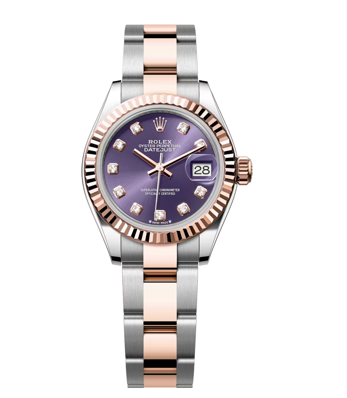 Rolex Lady-Datejust 28 Oyster Perpetual Oystersteel and Everose gold aubergine, diamond-set dial Oyster band Reference 279171
