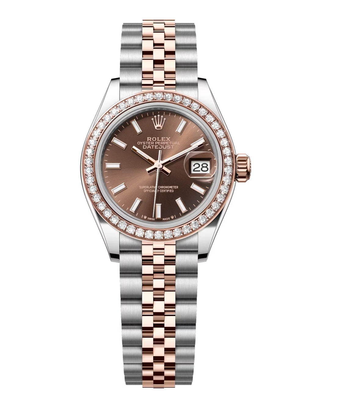Rolex Lady-Datejust 28 Oyster Perpetual Oystersteel and Everose gold chocolate dial Jubilee band Reference 279381RBR