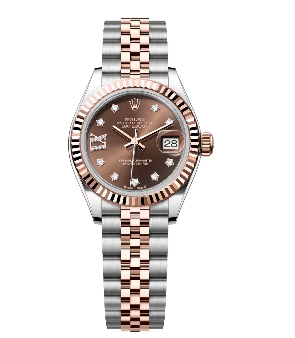 Rolex Lady-Datejust 28 Oyster Perpetual Oystersteel and Everose gold chocolate, diamond-set dial Jubilee band Reference 279171