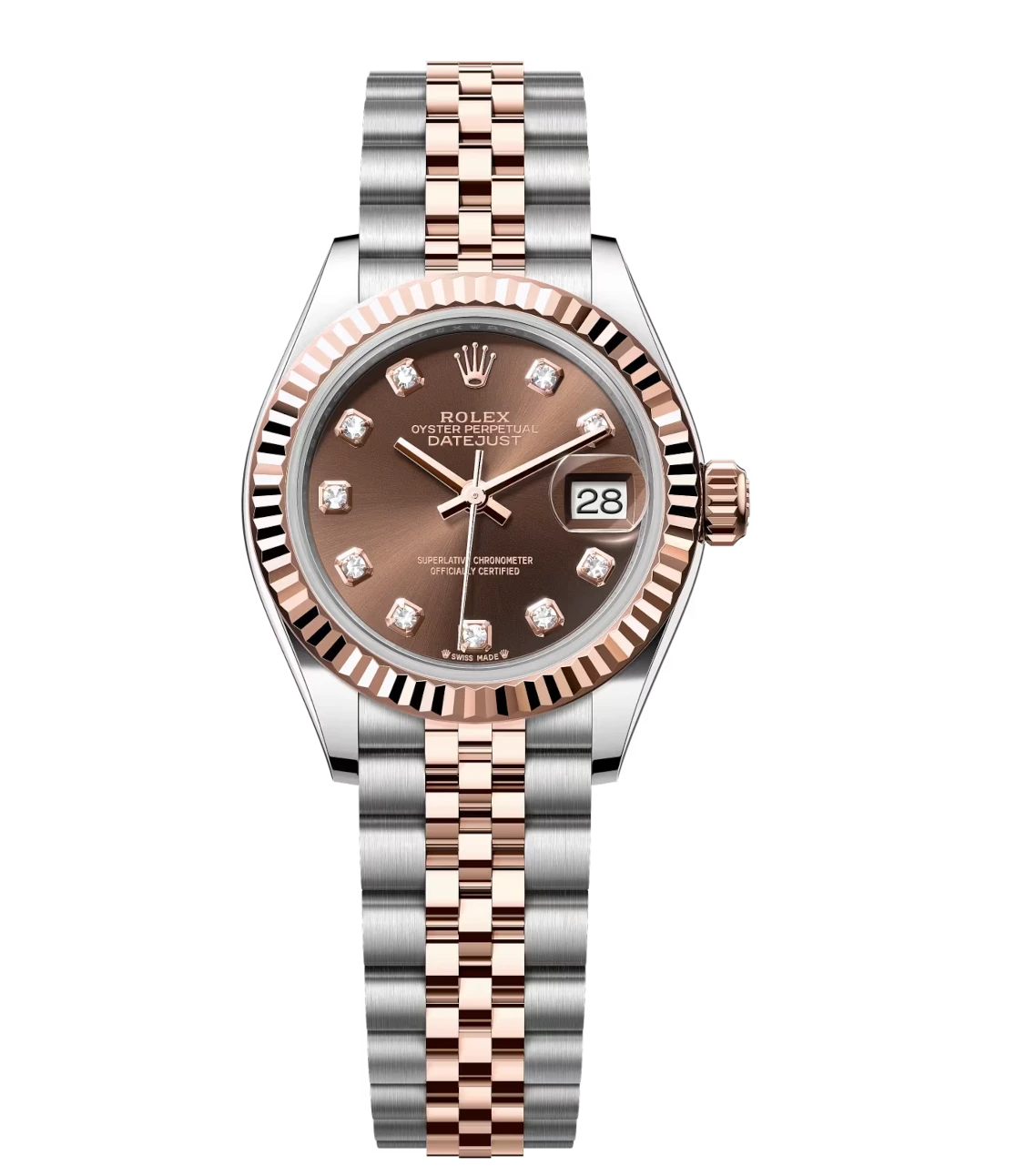 Rolex Lady-Datejust 28 Oyster Perpetual Oystersteel and Everose gold chocolate, diamond-set dial Jubilee band Reference 279171
