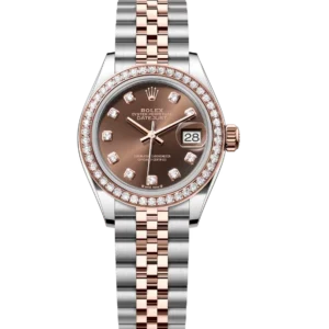 Rolex Lady-Datejust 28 Oyster Perpetual Oystersteel and Everose gold chocolate, diamond-set dial Jubilee band Reference 279381RBR