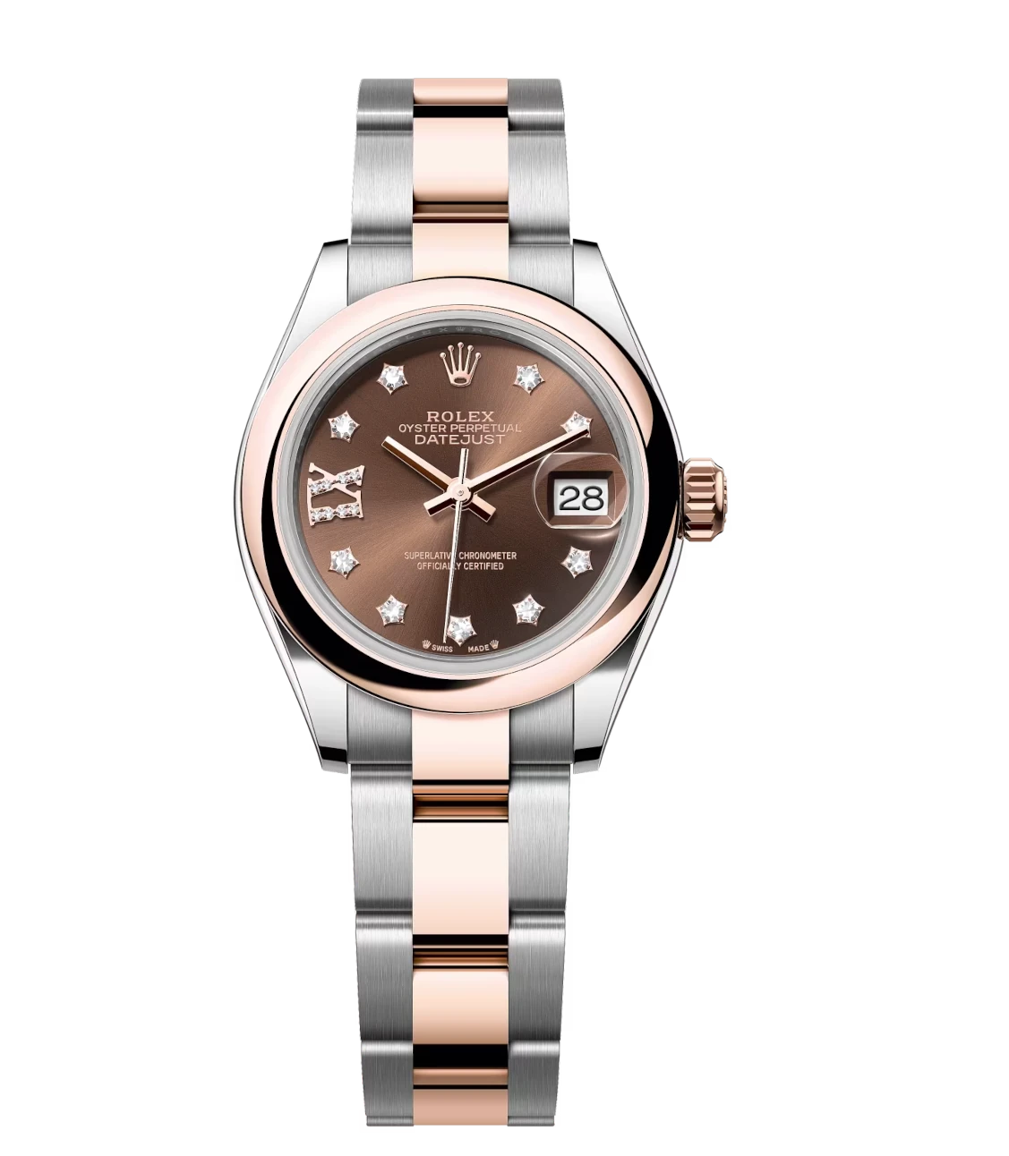Rolex Lady-Datejust 28 Oyster Perpetual Oystersteel and Everose gold chocolate, diamond-set dial Oyster band Reference 279161