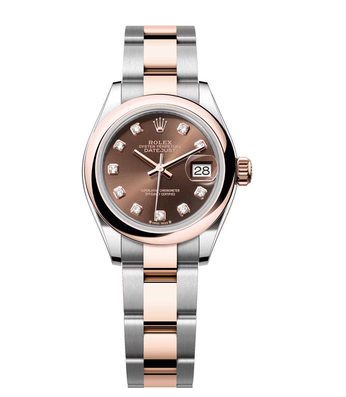 Rolex Lady-Datejust 28 Oyster Perpetual Oystersteel and Everose gold chocolate, diamond-set dial Oyster band Reference 279161