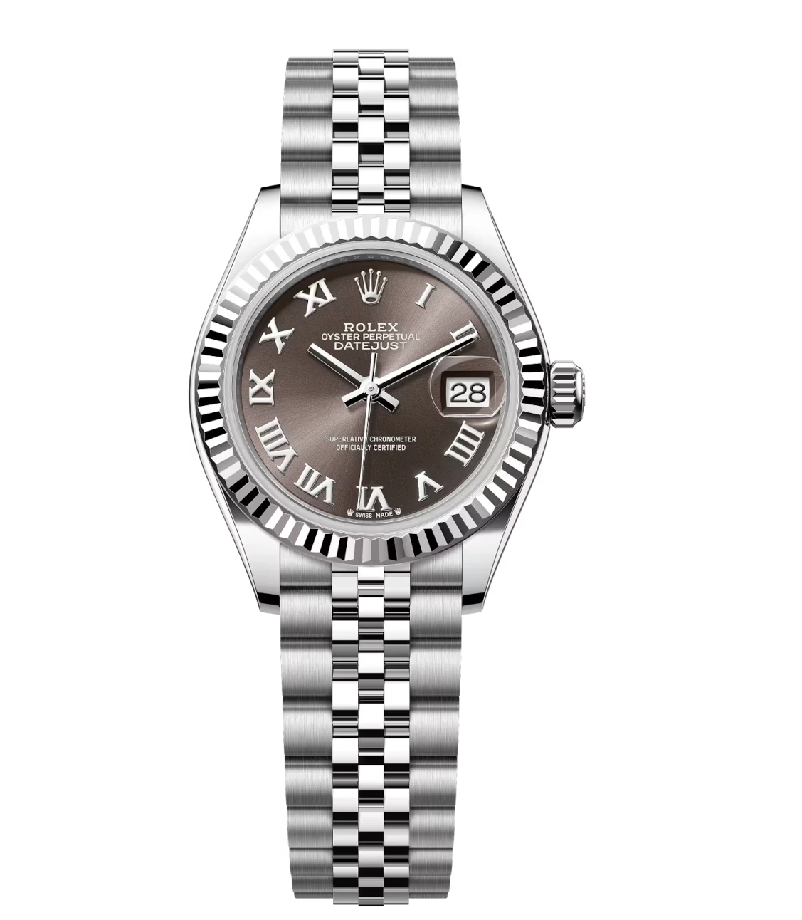 Rolex Lady-Datejust 28 Oyster Perpetual watch with dark grey dial and Jubilee band