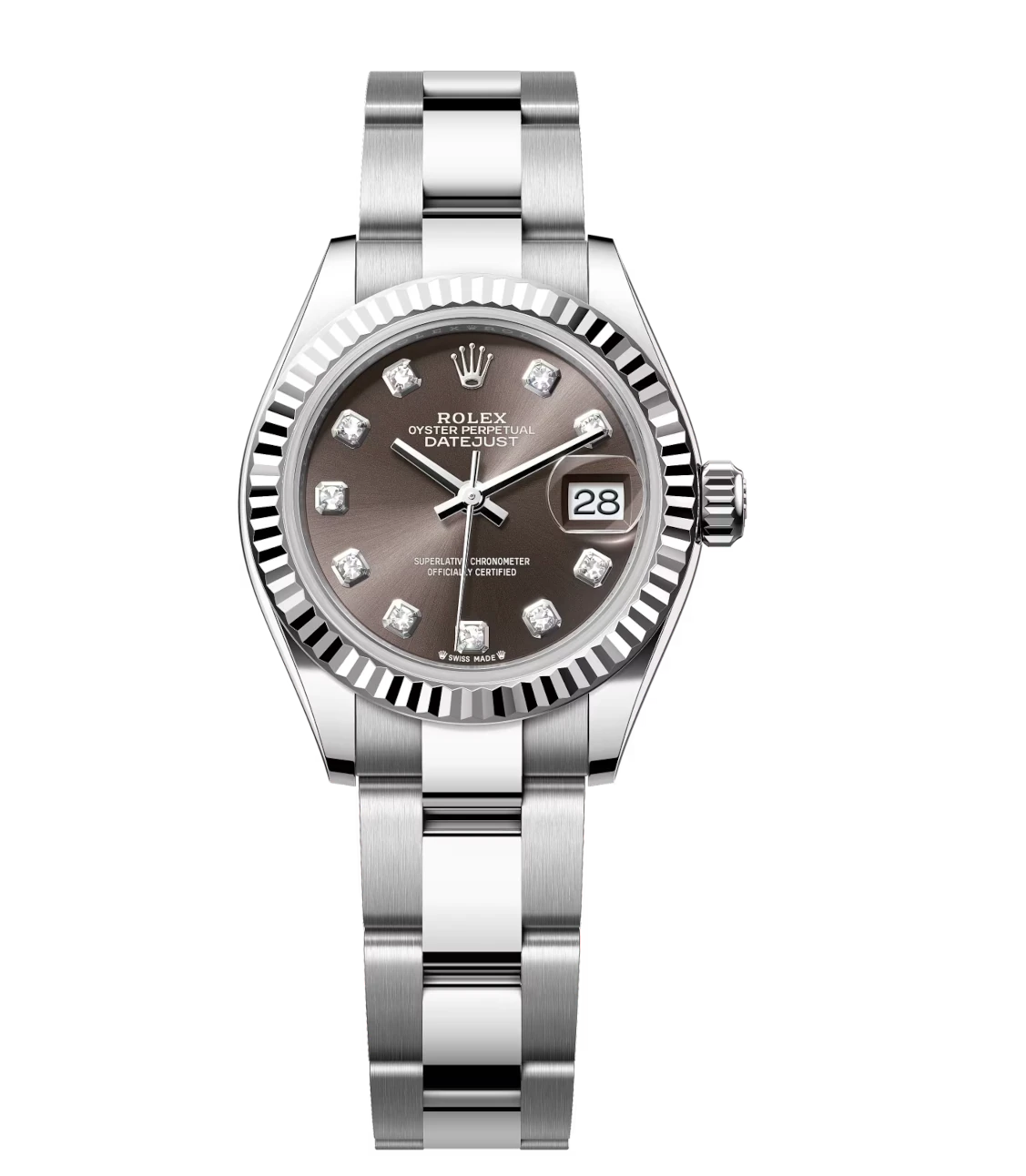 Rolex Lady-Datejust 28 Oyster Perpetual watch in Oystersteel and white gold with dark grey diamond-set dial