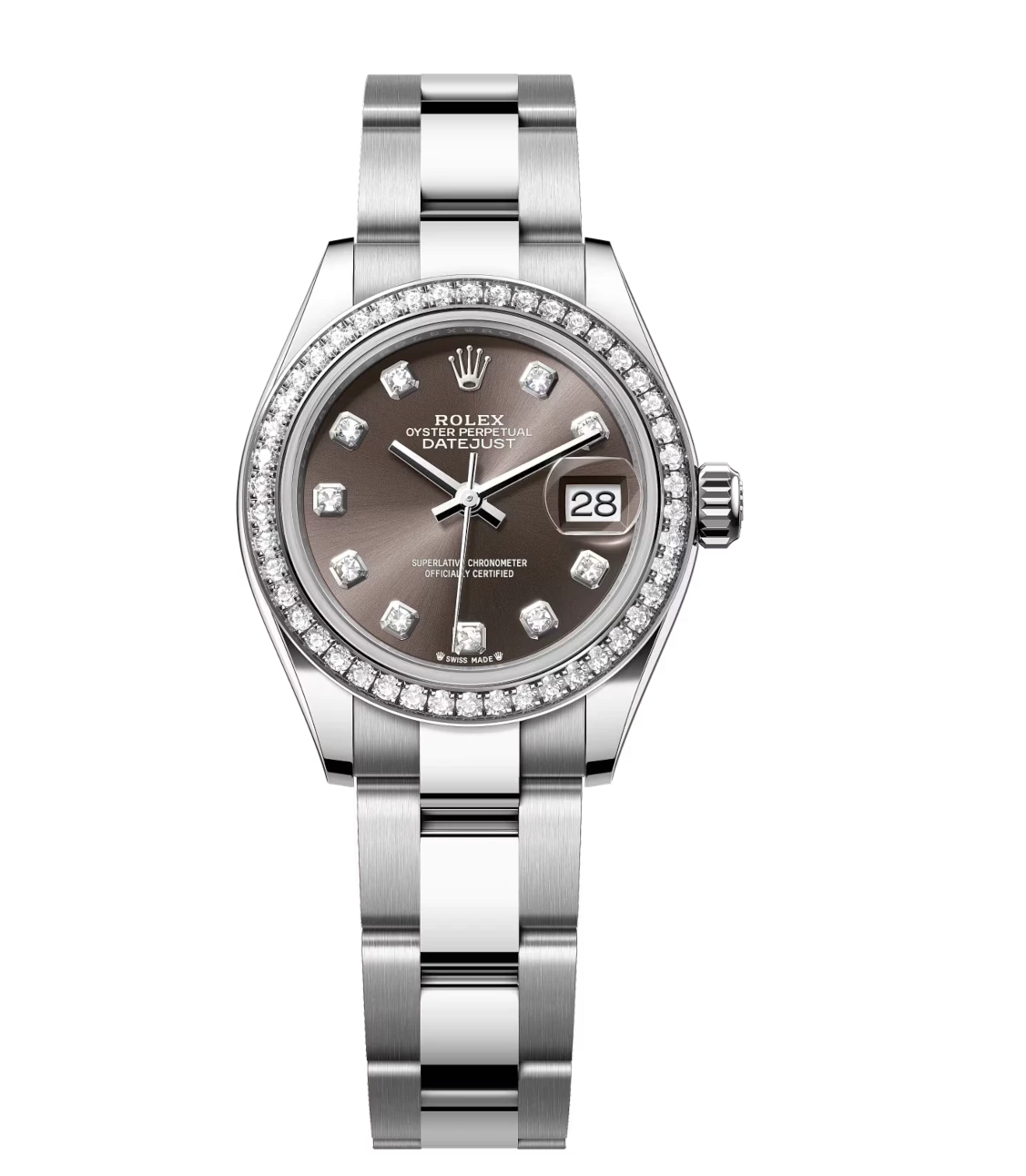 Rolex Lady-Datejust 28 Oyster Perpetual Oystersteel and white gold dark grey, diamond-set dial Oyster band Reference 279384RBR