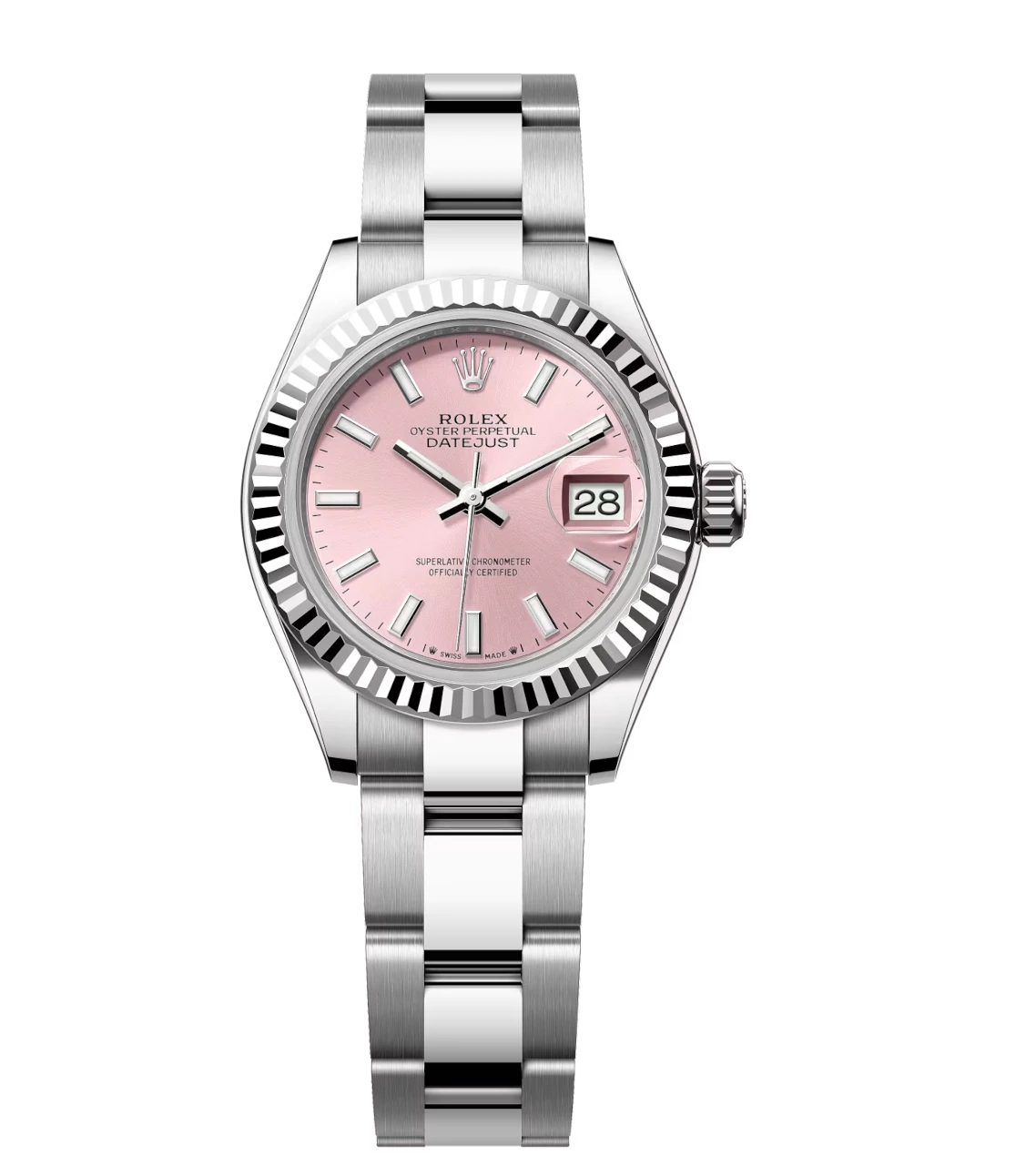 Rolex Lady-Datejust 28 Oyster Perpetual Oystersteel and white gold pink dial Oyster band Reference 279174