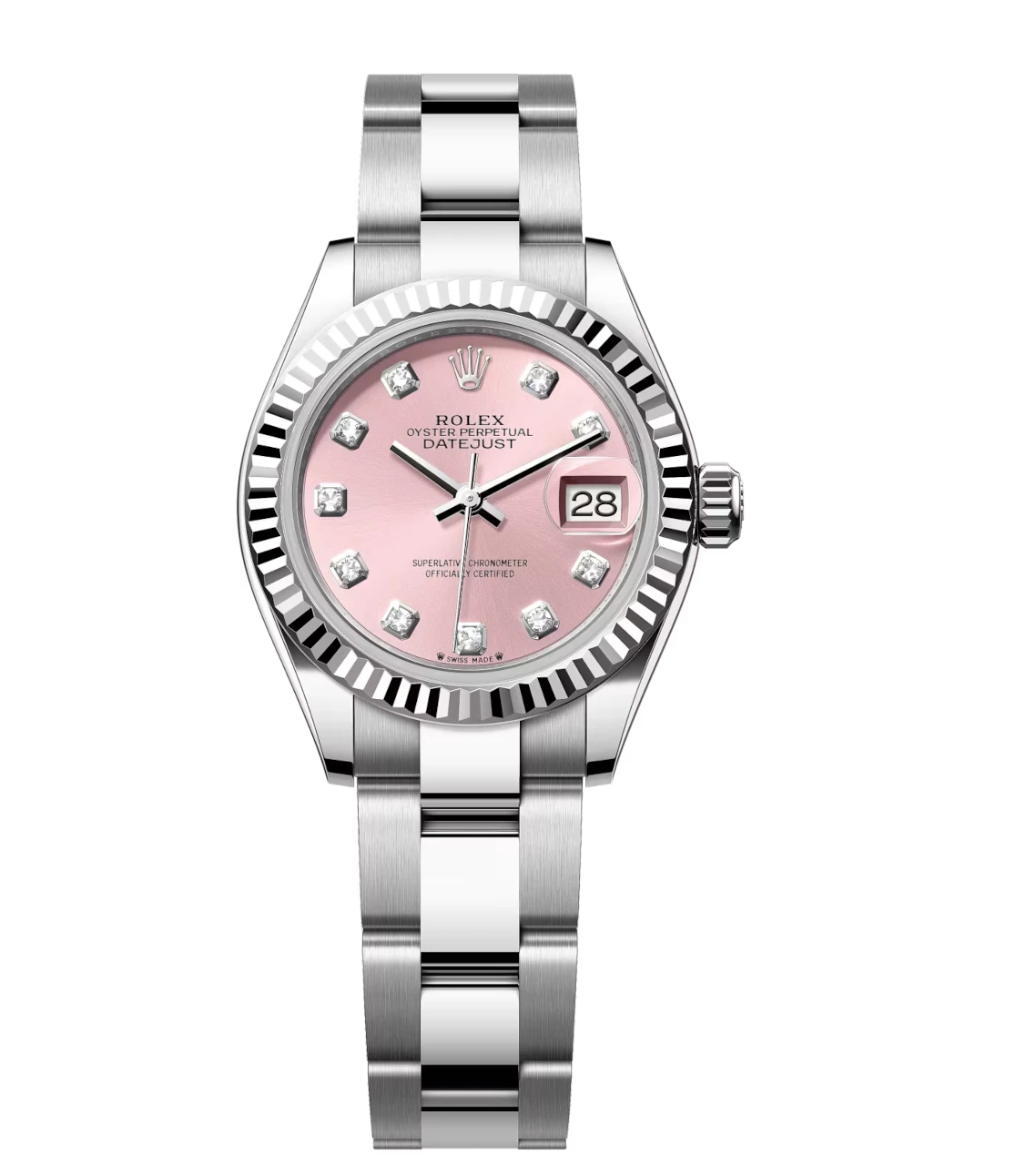Rolex Lady-Datejust 28 Oyster Perpetual Oystersteel and white gold pink, diamond-set dial Oyster band Reference 279174