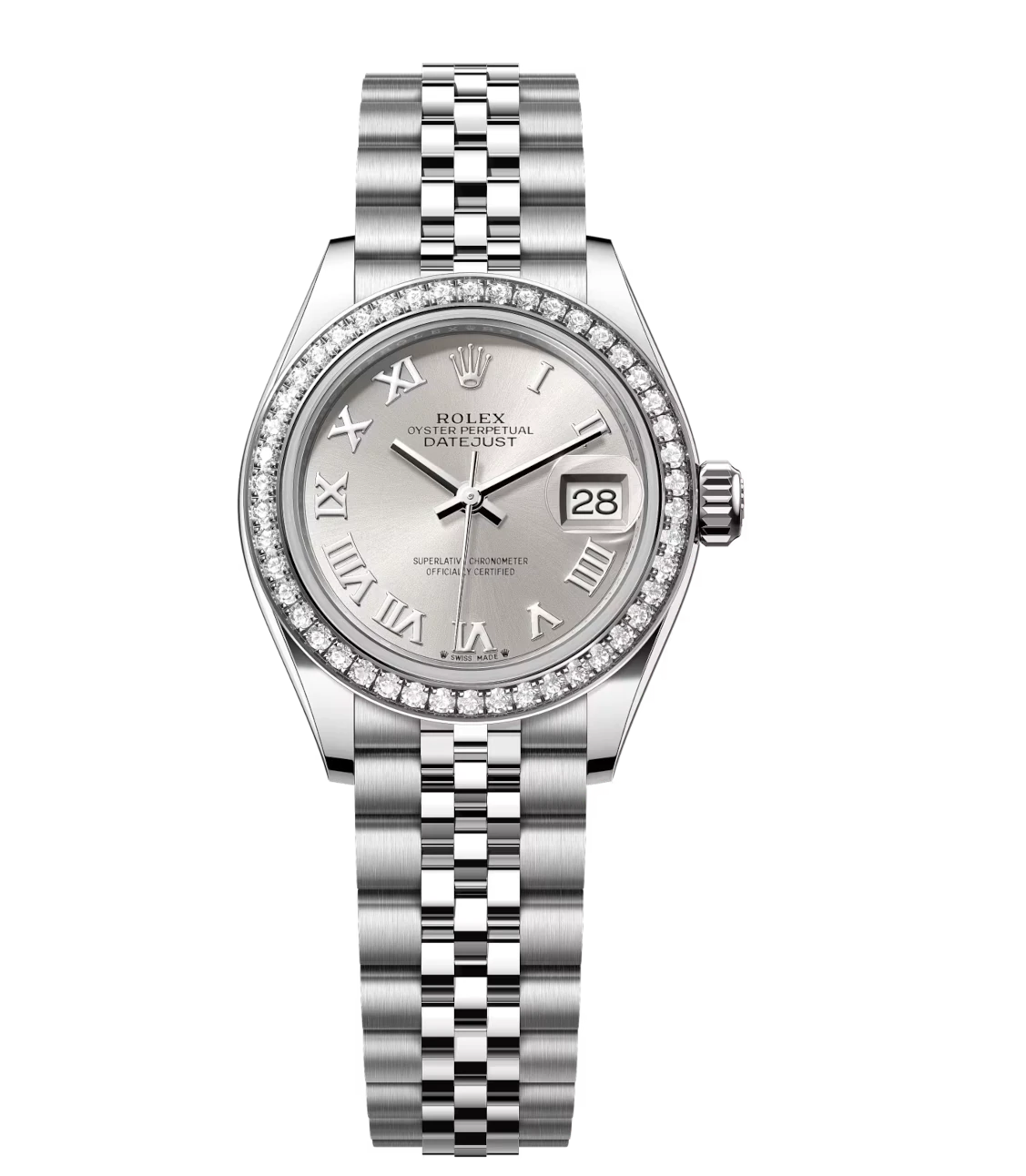 Rolex Lady-Datejust 28 Oyster Perpetual Oystersteel and white gold silver dial Jubilee band Reference 279384RBR