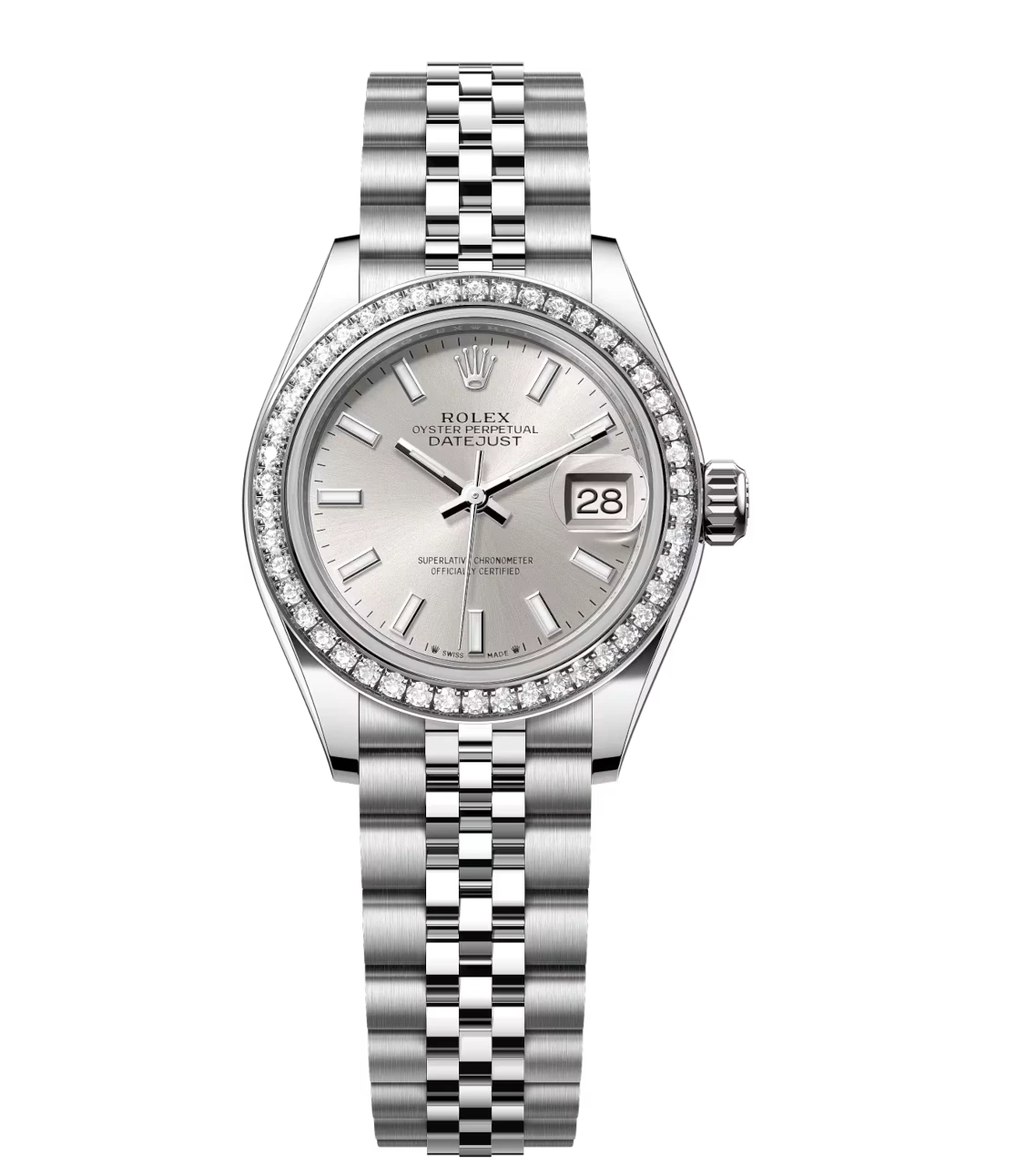 Rolex Lady-Datejust 28 Oyster Perpetual Oystersteel and white gold silver dial Jubilee band Reference 279384RBR
