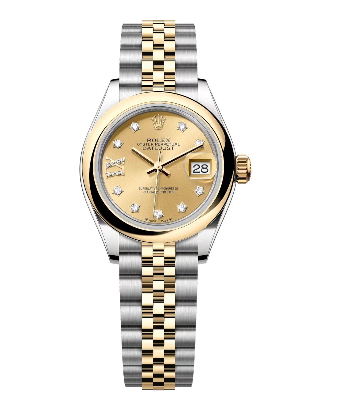 Rolex Lady-Datejust 28 Oyster Perpetual watch with champagne dial and diamond-set Jubilee band