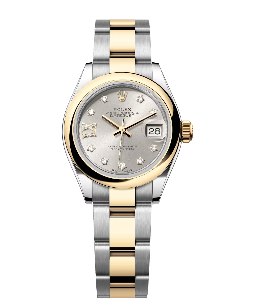 Rolex Lady-Datejust 28 Oyster Perpetual Oystersteel and yellow gold silver, diamond-set dial Oyster band Reference 279163