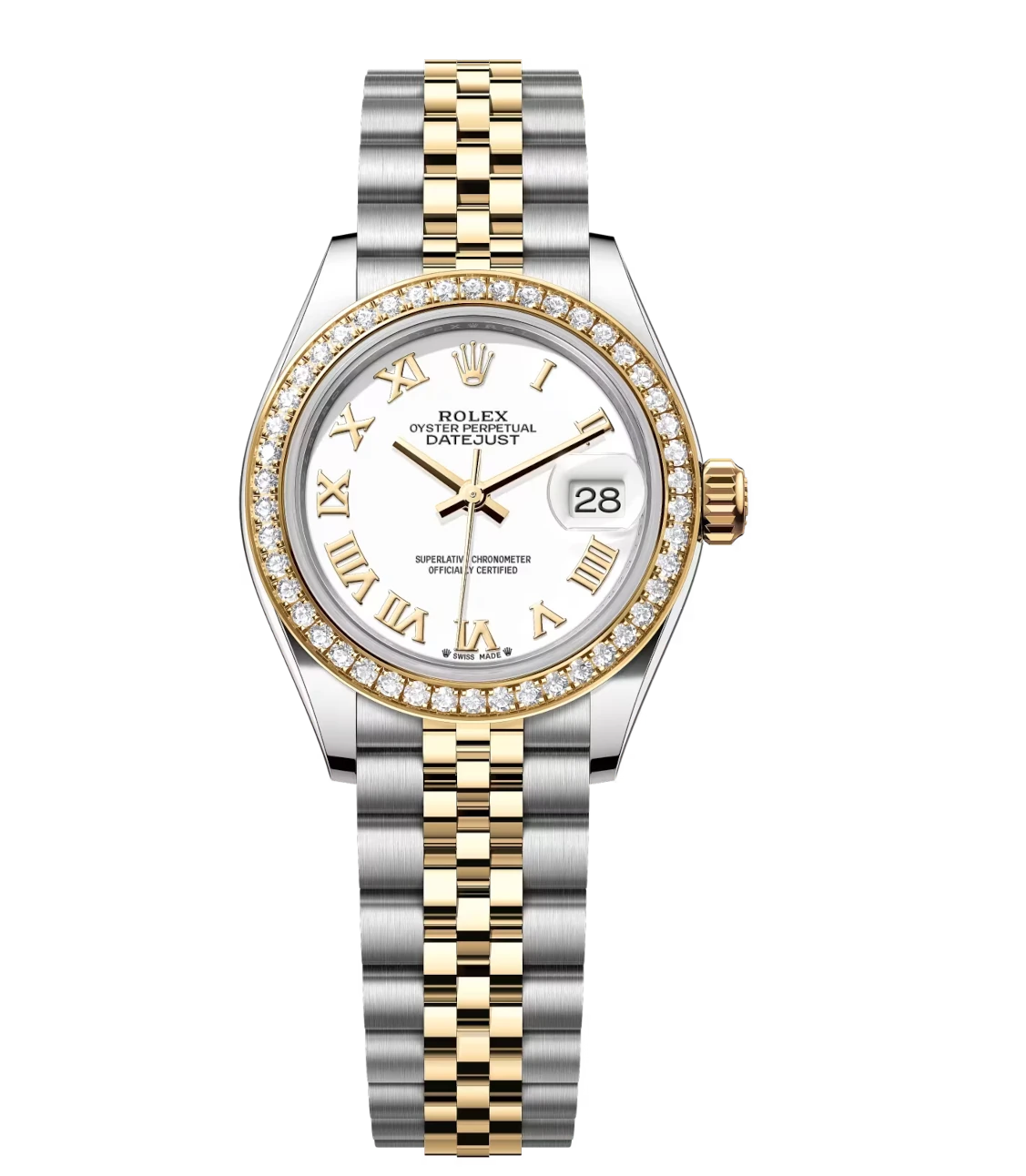 Rolex Lady-Datejust 28 Oyster Perpetual Oystersteel and yellow gold white dial Jubilee band Reference 279383RBR