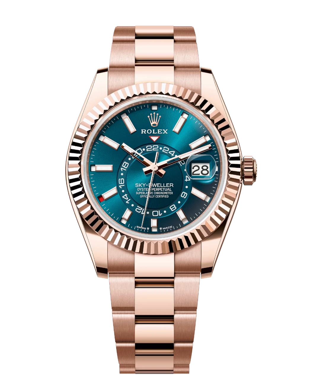 Rolex Sky-Dweller 42 Oyster Perpetual 18 ct Everose gold blue-green dial watch