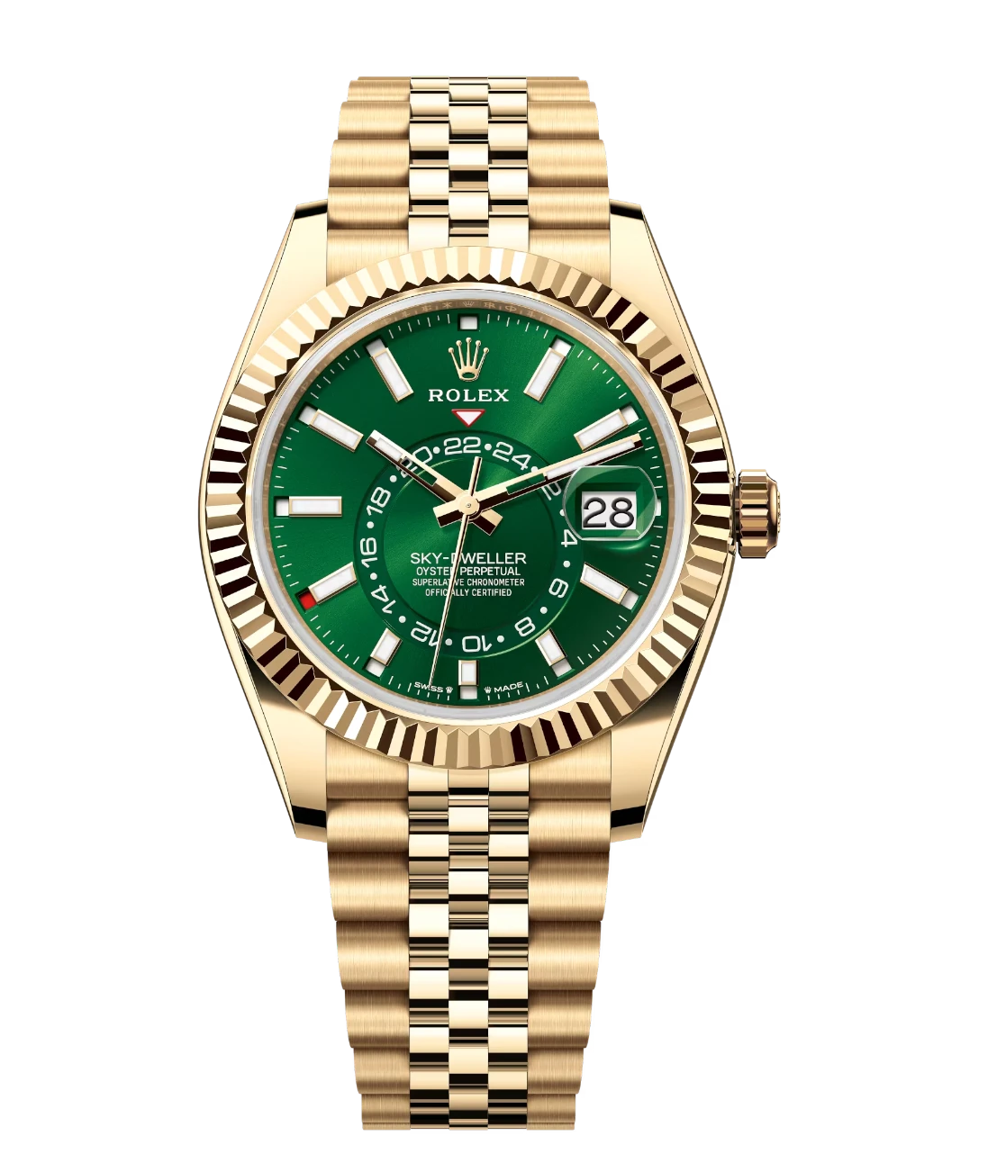 Rolex Sky-Dweller 42 Oyster Perpetual 18 ct yellow gold bright green dial Jubilee band Reference 336938