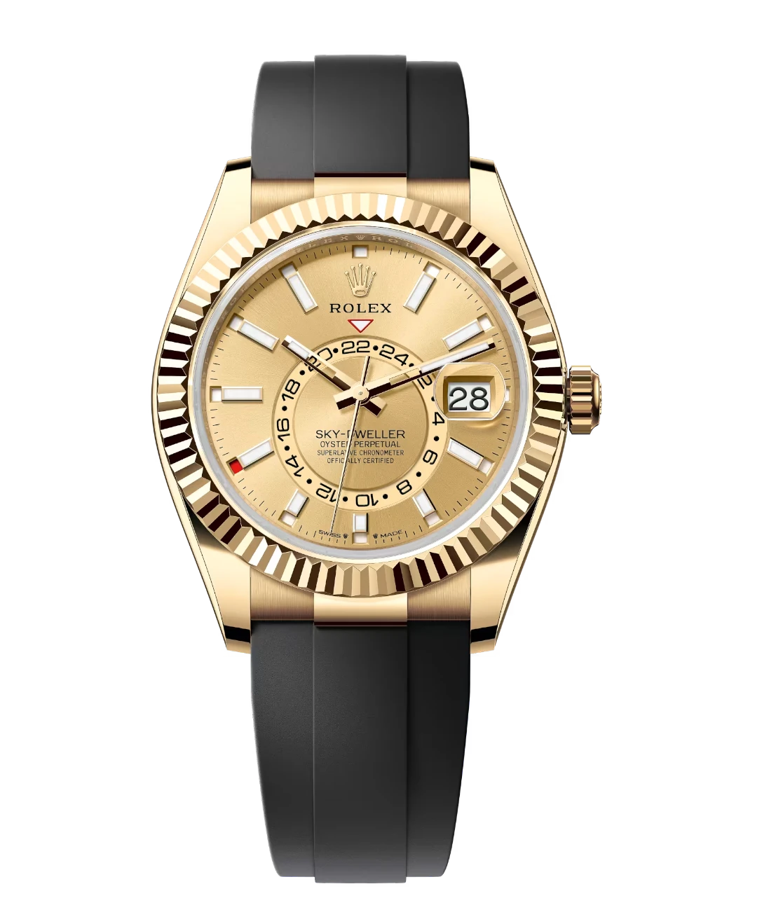 Rolex Sky-Dweller 42 Oyster Perpetual 18 ct yellow gold champagne-colour dial watch on Oysterflex band