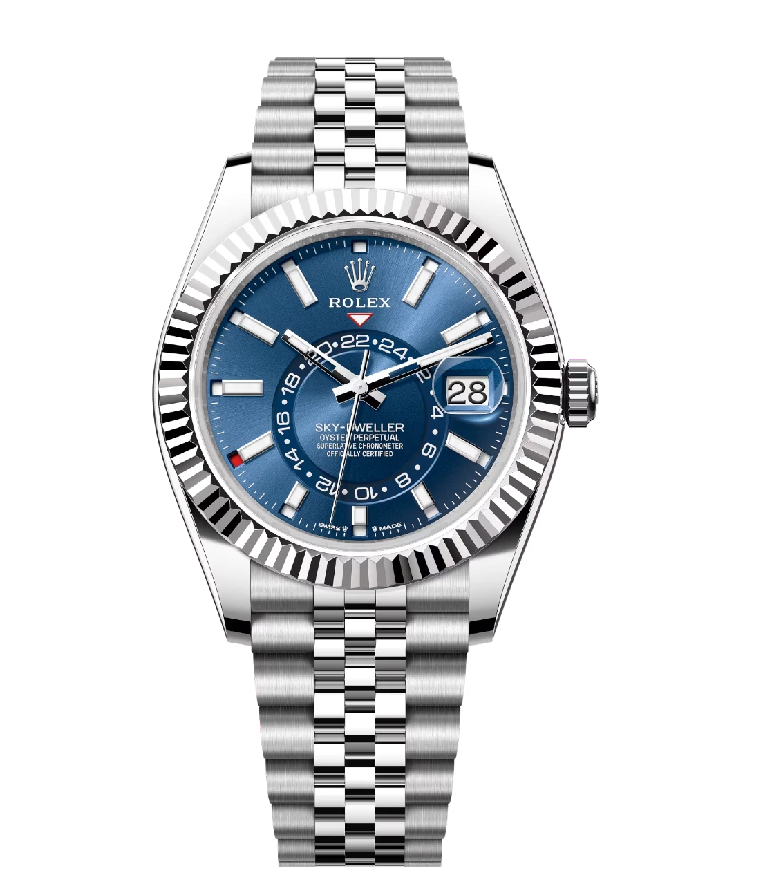 Rolex Sky-Dweller 42 Oyster Perpetual Oystersteel and white gold bright blue dial Jubilee band Reference 326934BLSO