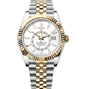 Rolex Sky-Dweller 40 Oyster Perpetual Oystersteel and yellow gold intense white dial Jubilee band Reference 326933WSO