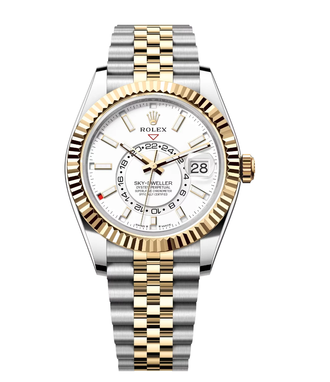 Rolex Sky-Dweller 40 Oyster Perpetual Oystersteel and yellow gold intense white dial Jubilee band Reference 326933WSO